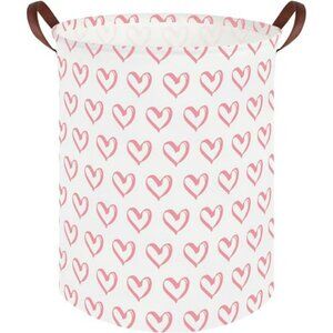 Pink heart laundry hamper basket toy organizer baby nursery storage bin 19x16